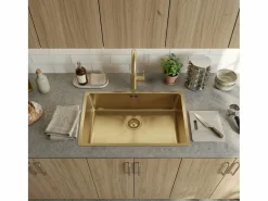 Hot Luisa fregadero 1 cubeta grande 76x45 en acero inoxidable oro cepillado Fregadero