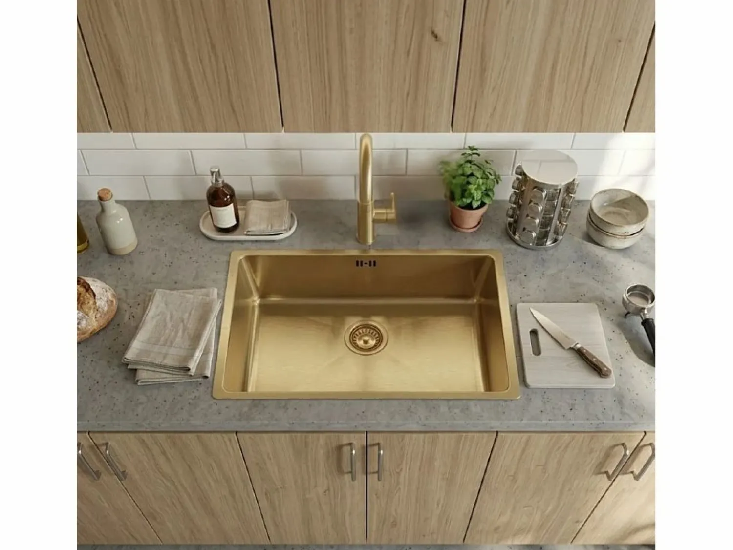 Hot Luisa fregadero 1 cubeta grande 76x45 en acero inoxidable oro cepillado Fregadero