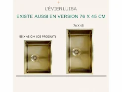 Hot Luisa fregadero 1 cubeta grande 76x45 en acero inoxidable oro cepillado Fregadero