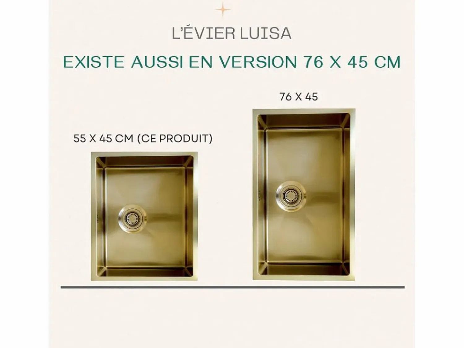 Hot Luisa fregadero 1 cubeta grande 76x45 en acero inoxidable oro cepillado Fregadero