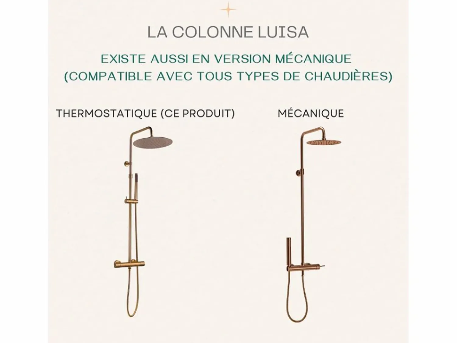 New Essebagno Luisa II Columna de ducha termostática de cobre cepillado Cobrizo