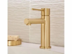 Clearance Luisa mezclador de lavabo bajo oro cepillado Grifo