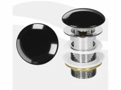 Hot LuxeBath Desagüe universal para lavabo y lavamanos con rebosadero válvula de drenaje Pop Up acero inoxidable brillante 1 1/4 Pulgadas Negro