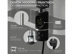 Hot Luxebath Elemento calefactor eléctrico 600W acero inoxidable negro para radiador con termostato y pantalla digital, regulador con modo temporizador Plateado
