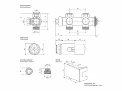 LuxeBath Juego griferia multiblock universal cabezal termostático para radiador baño conexión central, bloques grifos y válvula para calefactor