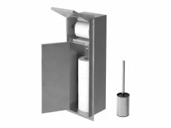 Discount Módulo de armario empotrado para baño de acero inoxidable 60x20cm con tapa y escobilla WC nicho pared alicatable oculto encastrado Estantería Sobre Inodoro
