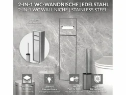 Discount Módulo de armario empotrado para baño de acero inoxidable 60x20cm con tapa y escobilla WC nicho pared alicatable oculto encastrado Estantería Sobre Inodoro
