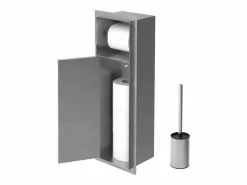 LuxeBath Módulo de armario empotrado para baño de acero inoxidable 60x20x10 cm con escobilla WC nicho de pared alicatable oculto encastrado