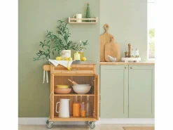 Sobuy Luxus-Carrito de cocina con piso de acero, estantería de cocina,carrito de servir de bambú de alta calidad L66xP45xA90cm,FKW13-N ES
