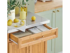 Sobuy Luxus-Carrito de cocina con piso de acero, estantería de cocina,carrito de servir de bambú de alta calidad L66xP45xA90cm,FKW13-N ES