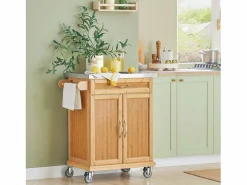 Sobuy Luxus-Carrito de cocina con piso de acero, estantería de cocina,carrito de servir de bambú de alta calidad L66xP45xA90cm,FKW13-N ES