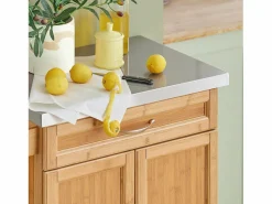 Sobuy Luxus-Carrito de cocina con piso de acero, estantería de cocina,carrito de servir de bambú de alta calidad L66xP45xA90cm,FKW13-N ES
