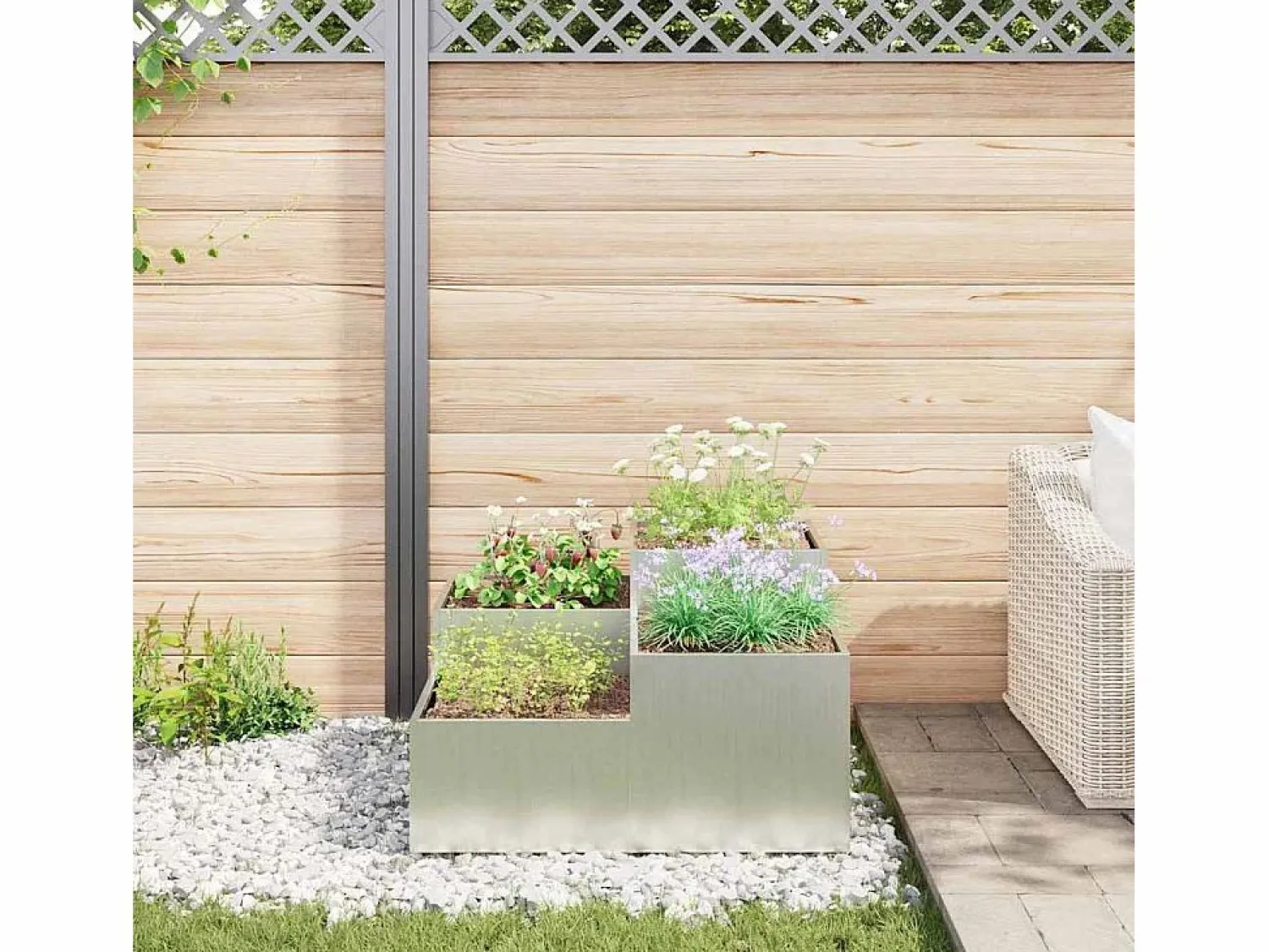 Clearance Maceta para Jardín | Jardinera | Macetero 100 x 100 x 48 cm Acero galvanizado Macetero