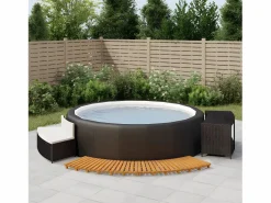 Maison Exclusive Borde bañera hidromasaje madera acacia y ratán sintético