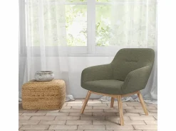 Best MALMO-Sillón de madera natural y tela Trendy Sauge Sillón Escandinavo