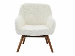 Moloo MALMO-Sillón de madera patinada nogal y tejido rizado Ecru