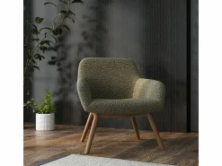 MALMO-Sillón de madera patinada nogal y tejido de rizo Army Sillón Escandinavo