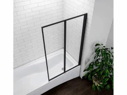 Best Mampara de Bañera 2 Hojas Plegables Vidrio Templado 4mm Perfil Negro Mate Tamaño:(890-900)x1400mm- Mampara De Bañera