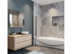 Aica Mampara de bañera 4 hojas plegables vidrio templado 4mm perfil gris mate (890-900)x1400mm