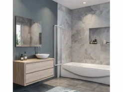 Outlet Mampara de bañera 2 hojas plegables-vidrio templado 4mm perfil gris mate-(890-900)x1400mm Mampara De Bañera