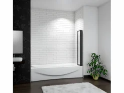 Aica Mampara de bañera 4 hojas plegables vidrio templado 4mm perfil negro mate (890-900)x1400mm