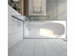 Aica Mampara de bañera abatible-cristal templado 6 mm con 2 repisas y un toallero-(1195-1200)x1400mm