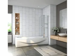 Discount Aica Mampara de bañera abatible-cristal templado 6 mm con 2 repisas y un toallero-(995-1000)x1400mm Transparente