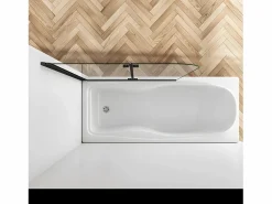 Online Aica Mampara de bañera abatible 2 hojas cristal antical 6mm plegable perfil negro mate (980-1000)x1400mm Transparente