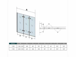 Aica Mampara de bañera abatible 3 hojas cristal antical 6mm 3 veces plegable (1280-1300)x1400mm Transparente