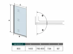 Clearance Aica Mampara de bañera abatible-cristal templado 6mm-con perfil cromado-(780-800)x1400mm Transparente