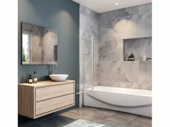 Outlet Mampara de bañera abatible-cristal templado 4mm con perfil gris mate-(1090-1100)x1400mm Mampara De Bañera