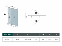Aica Mampara de bañera abatible-cristal templado 6 mm con 2 repisas y un toallero-(995-1000)x1400mm