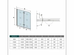 Aica Mampara de bañera abatible 2 hojas cristal antical 6mm plegable perfil negro mate (1180-1200)x1400mm