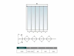 Mampara de bañera plegable-vidrio templado 4mm con perfil negro mate-(1193-1203)x1400mm Mampara De Bañera