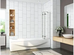 Aica Mampara de bañera plegable-vidrio templado 6mm-(980-1000)x1400mm+barra soporte 350mm