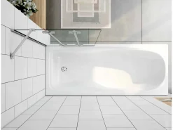 Aica Mampara de bañera plegable-vidrio templado 6mm-(980-1000)x1400mm+barra soporte 350mm