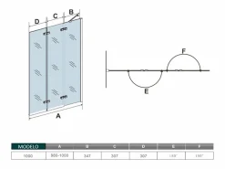 Aica Mampara de bañera plegable-vidrio templado 6mm-(980-1000)x1400mm+barra soporte 350mm