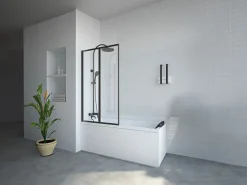 Best Shower & Design Mampara de bañera plegable de metal mate estilo taller - 80 x 140 cm - DISTRITO Negro