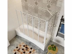 Clearance Aica Mampara de bañera plegable-vidrio 4mm con perfil gris mate-5 hojas+panel lateral 700mm-(1199-1209)x(672-699)x1400mm Transparente