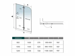 Mampara de bañera-cristal templado 5mm con 2 repisas y un toallero 400mm-(995-1000)x1400mm Mampara De Bañera