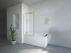 Shower & Design Mampara de baño estilo Art Déco en oro mate, 80 x 140 cm, cristal templado, BRADENTON Dorado