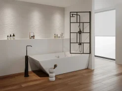 New Shower & Design Mampara de baño giratoria de vidrio y metal con estilo industrial, An.70 x Alt. 140 cm, RIVANON Negro