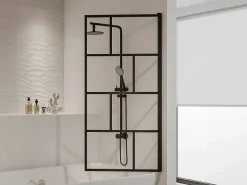 New Shower & Design Mampara de baño giratoria de vidrio y metal con estilo industrial, An.70 x Alt. 140 cm, RIVANON Negro