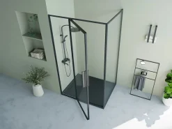 Shower & Design Mampara de ducha con puerta pivotante mate estilo industrial 120 x 80 x 195 cm, TORONI