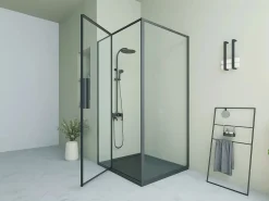 Shower & Design Mampara de ducha con puerta pivotante mate estilo industrial 120 x 80 x 195 cm, TORONI