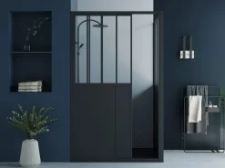 Best Shower & Design Mampara de ducha con puerta corredera mate - 120 x 80 x 195 cm - URBANIK Negro