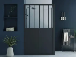 Best Shower & Design Mampara de ducha con puerta corredera mate - 120 x 80 x 195 cm - URBANIK Negro