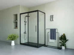 Shower & Design Mampara de ducha fija con puerta corredera mate, 140 x 80 x 195 cm, TORONI