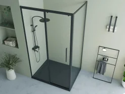 Discount Shower & Design Mampara de ducha fija con puerta corredera mate, 120 x 80 x 195 cm, TORONI Negro
