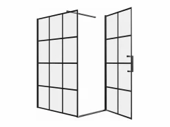 New Shower & Design Mampara de ducha fija con puerta pivotante serigrafiada mate, 120 x 190 cm, CAPARICA Negro